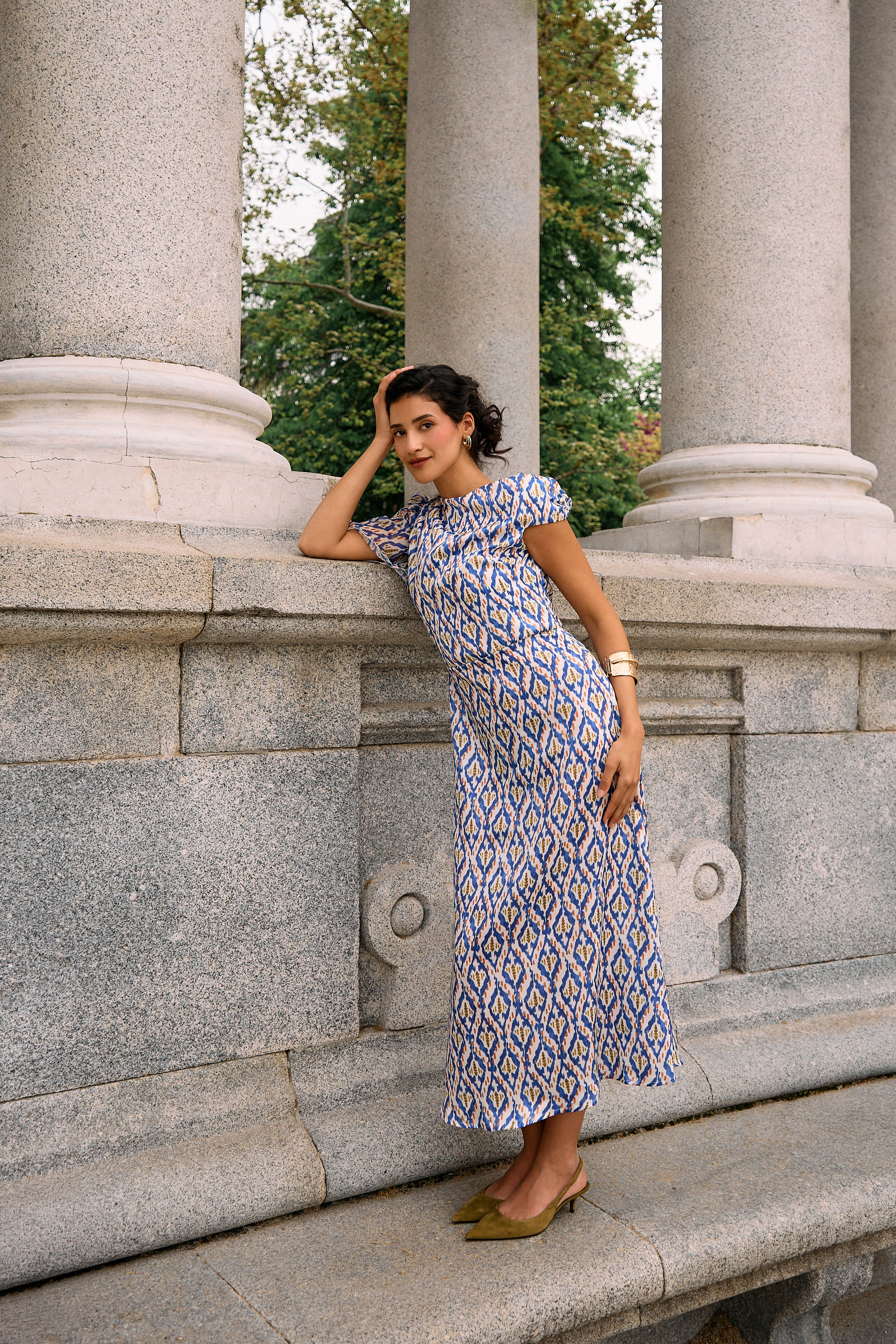 Vestido midi azul invitada boda mujer elegante | Robe Azucena Azul