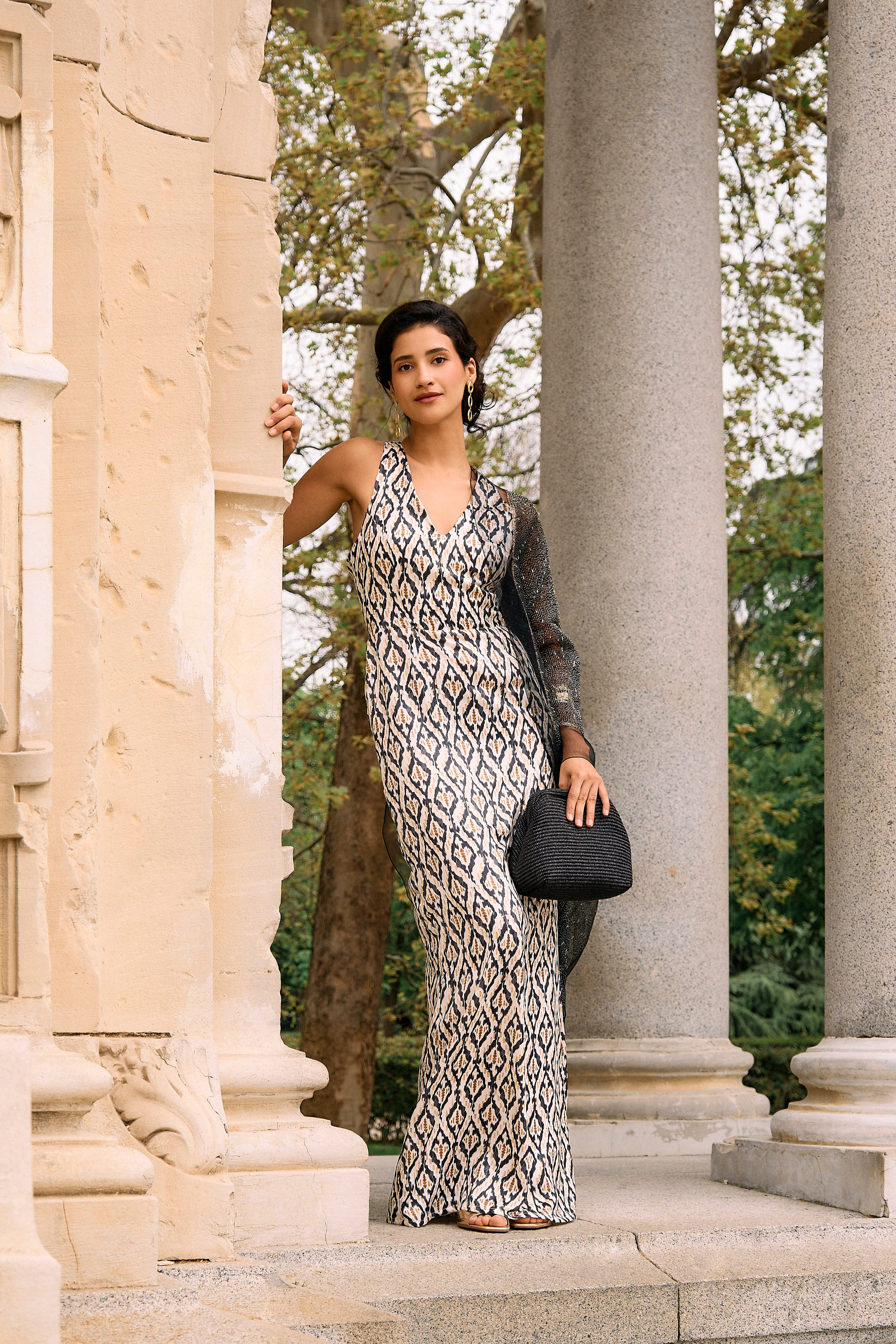 Vestido largo negro elegante mujer halter | Robe Magnolia Negro