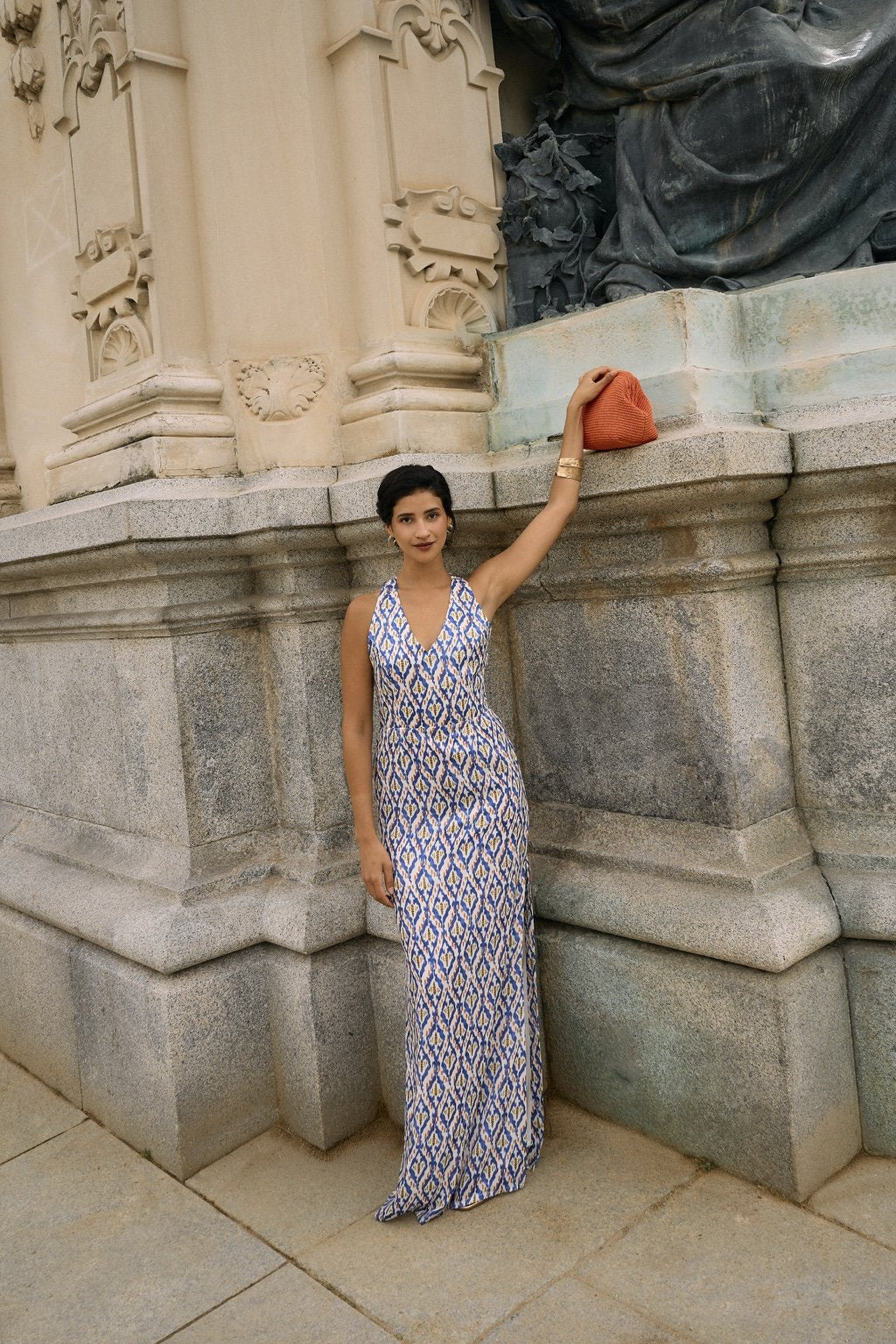 Vestido largo estampado azul halter – Robe Magnolia Azul