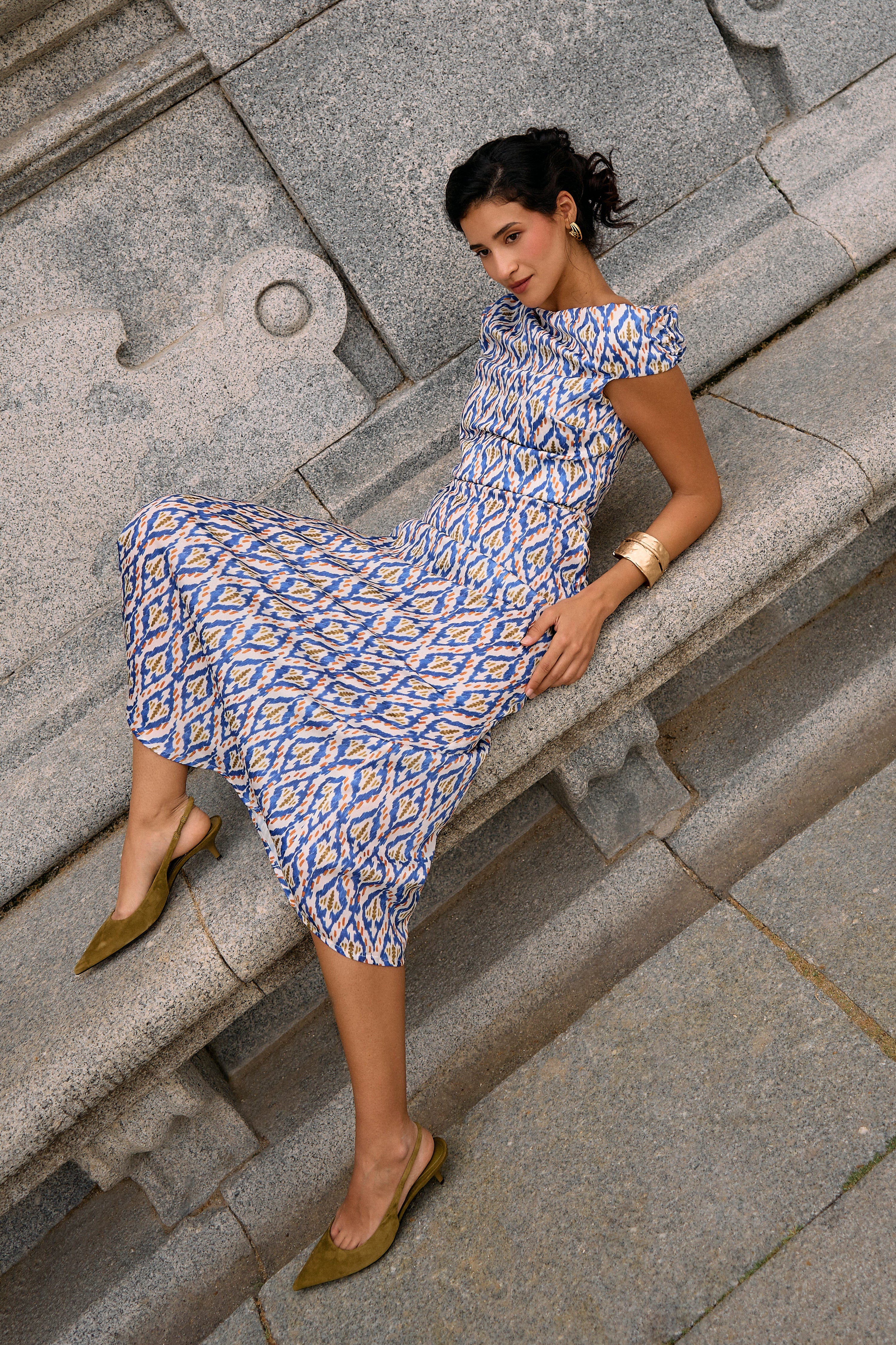 Vestido midi azul invitada boda mujer elegante | Robe Azucena Azul