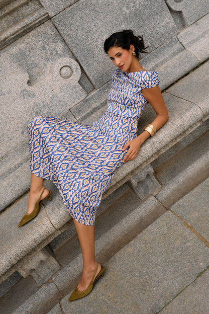 Vestido midi azul invitada boda mujer elegante | Robe Azucena Azul