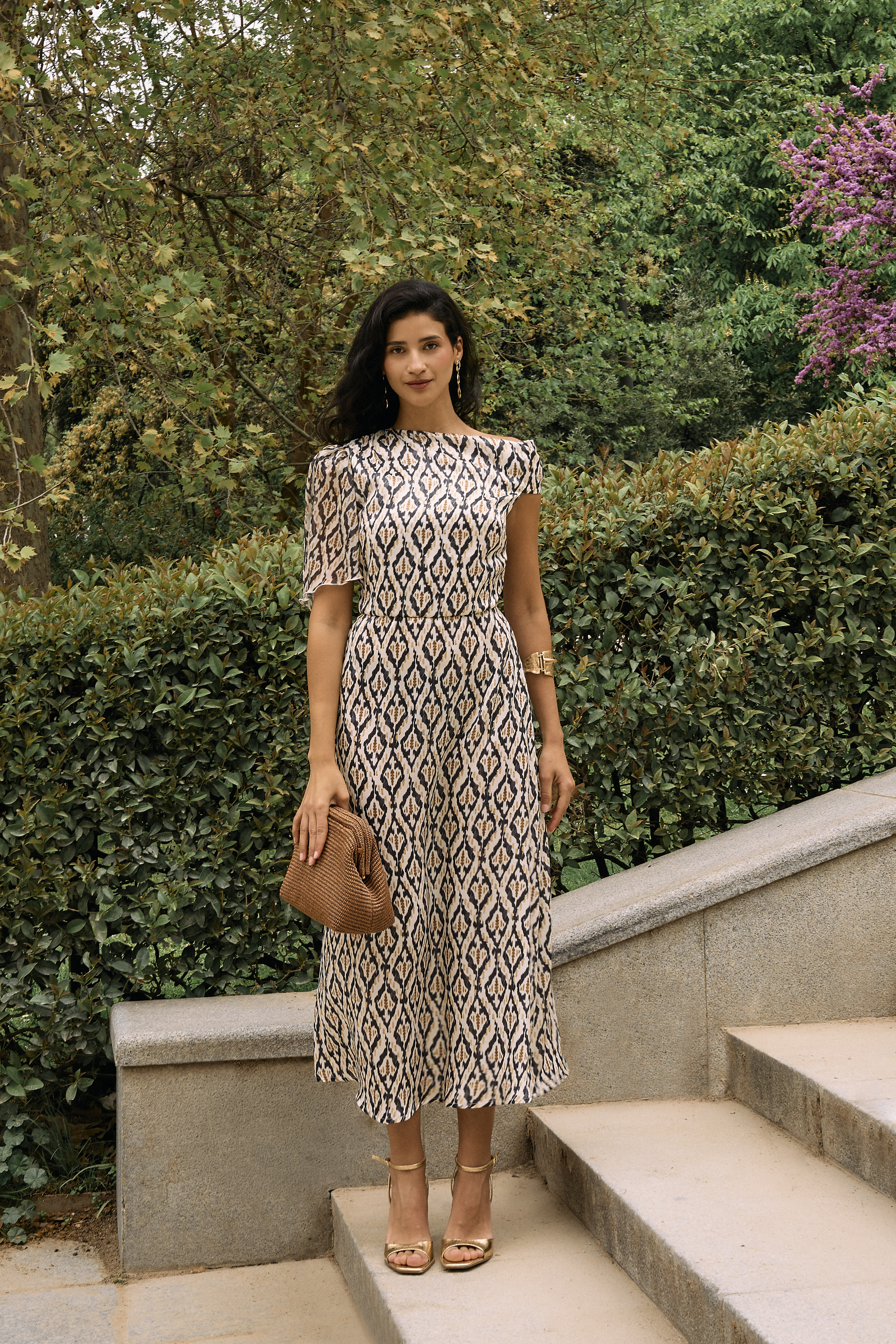 Vestido midi negro elegante mujer | Robe Azucena Negro
