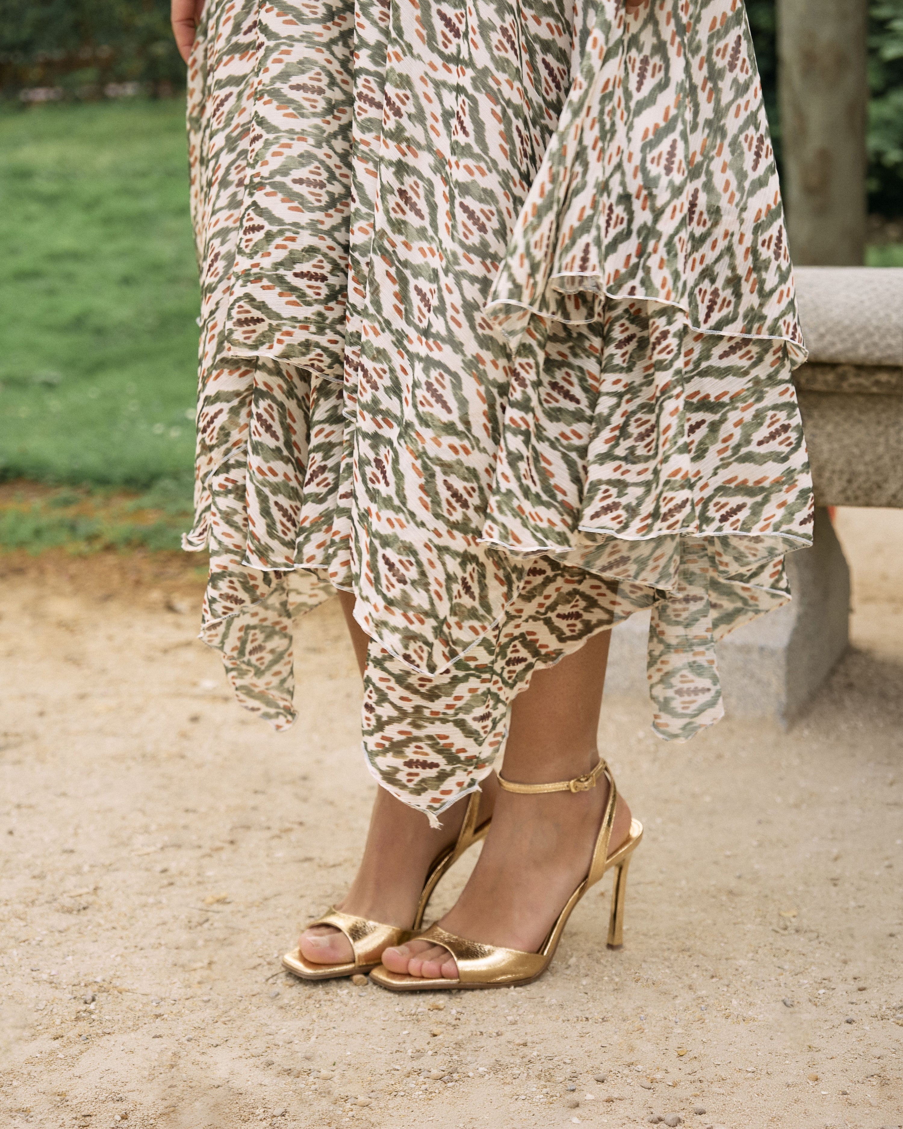 Falda midi estampada verde invitada mujer | Falda Camelia